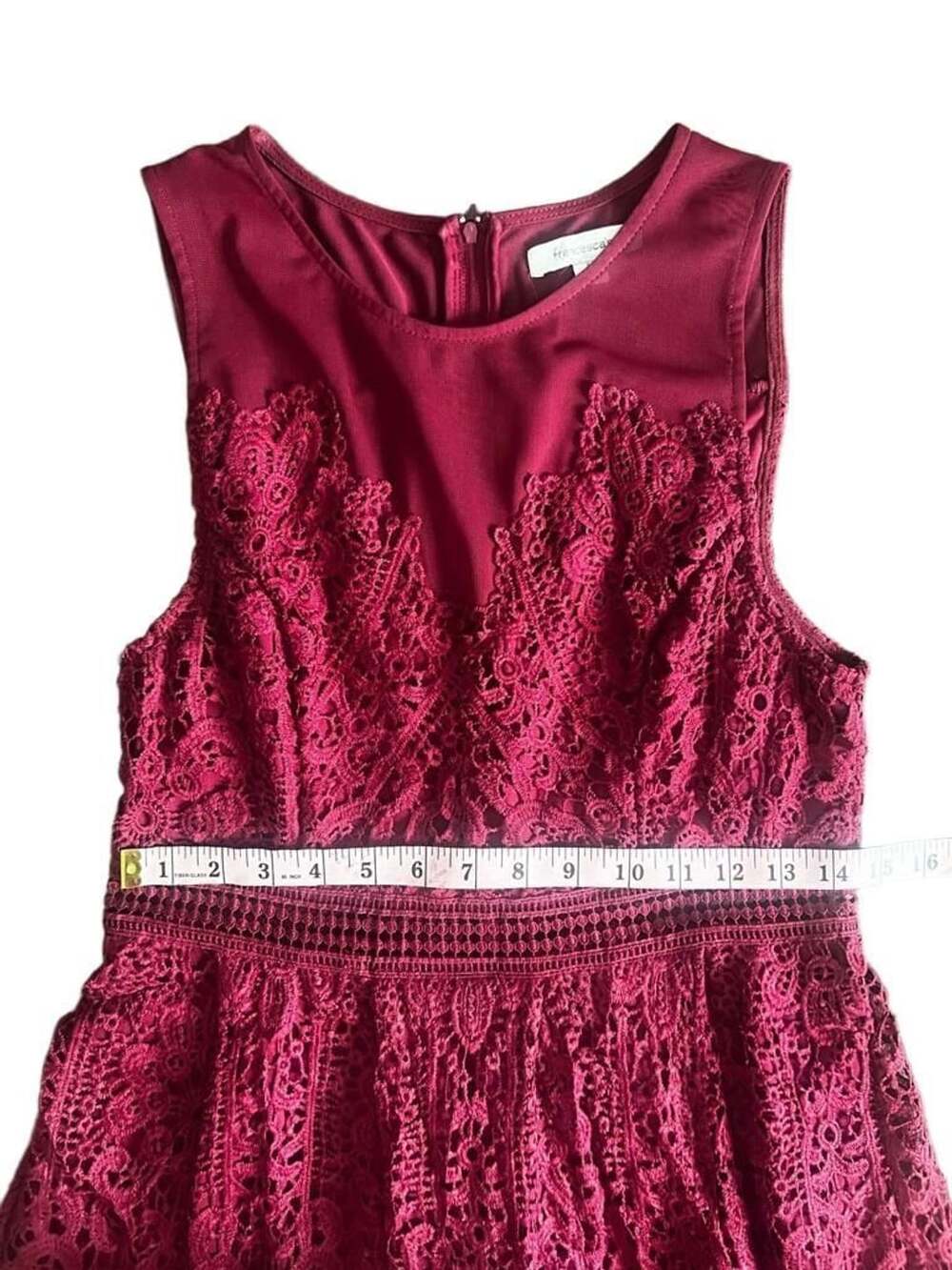 Francesca's Burgundy Floral Lace Fit & Flare Cocktail Dress Size L - Picture 5 of 9